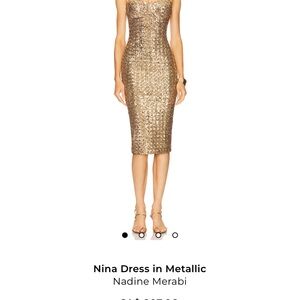 NADINE MERABI Gold Sequin Midi Dress